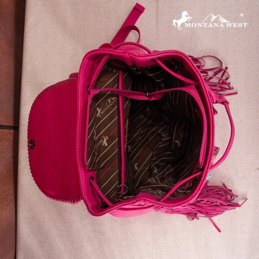Montana West Floral Embroidered Collection Backpack Hot Pink